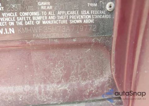 2003 Hyundai Sonata Gls/Lx from USA, damaged, VIN KMHWF35H73A779772